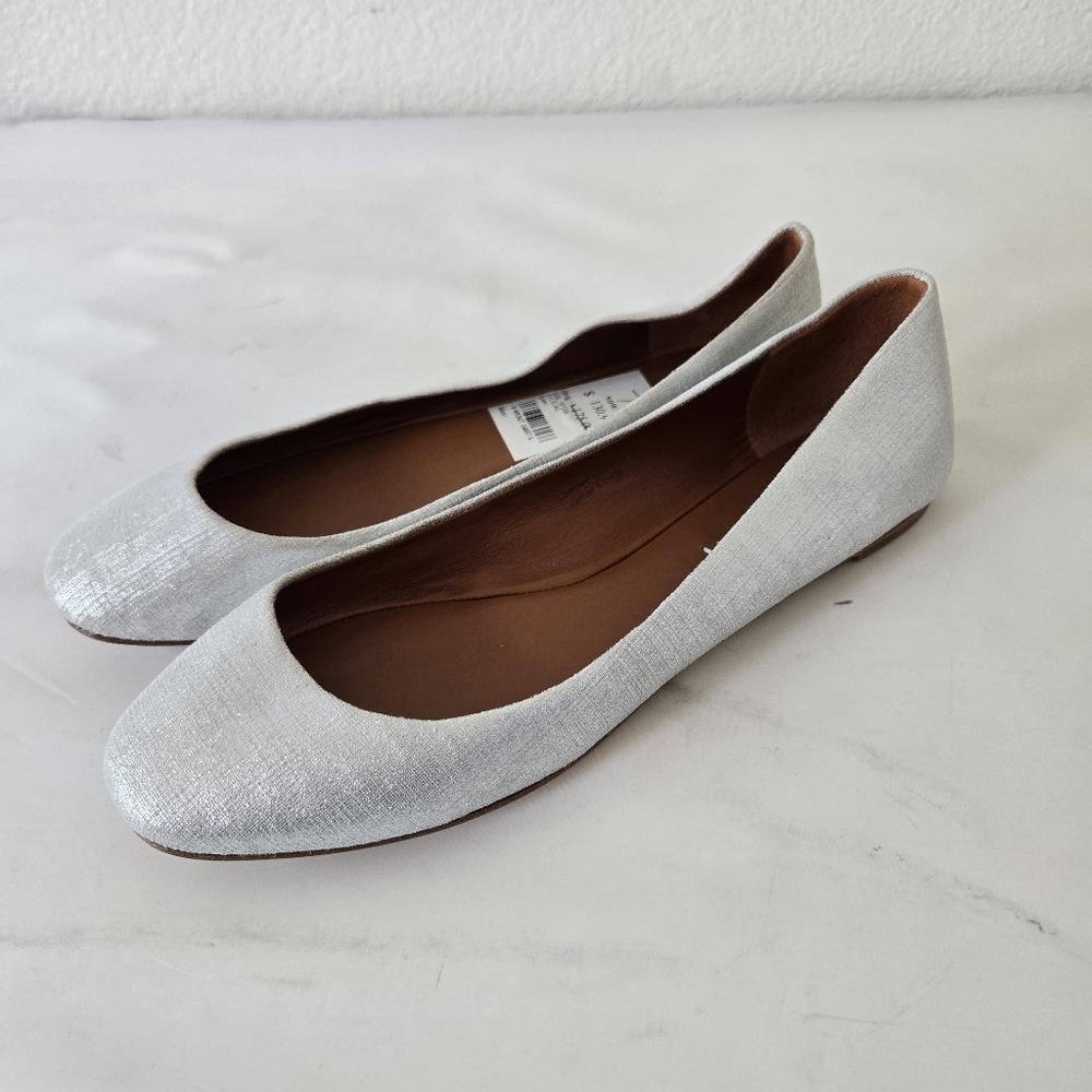 Via Spiga Lilac Sulver Ballet Flats Linen Leather Round Toe Classic size 7.5 - Picture 2 of 13